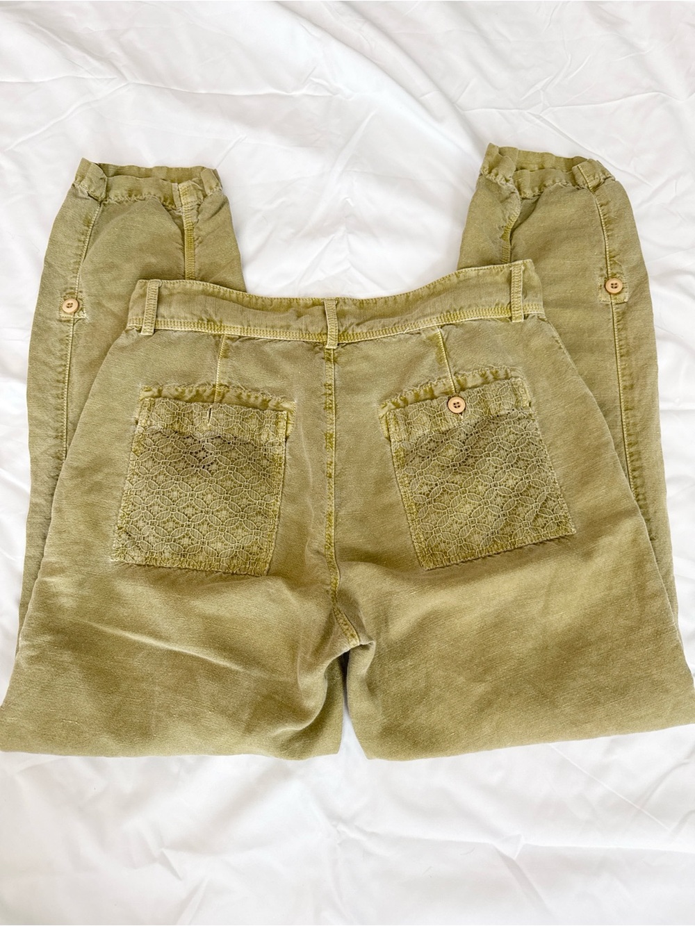 Sundance Olive Green Lace-Trim Boyfriend Jeans - Picture 3 of 5